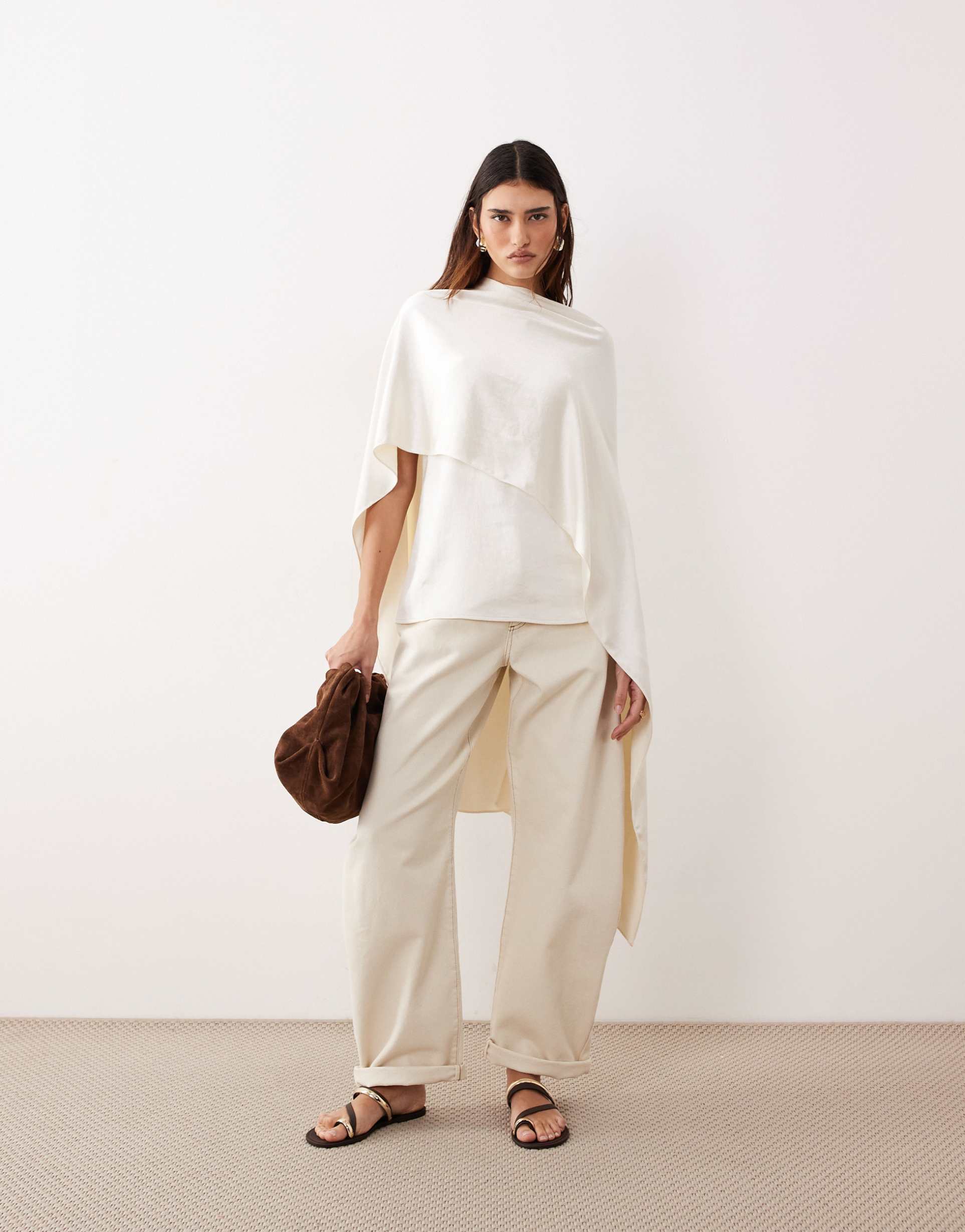 arrange tova tapered curved leg jeans with cuffed hems in bone