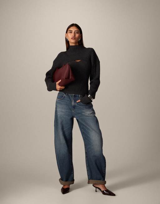 ARRANGE Tova tapered curved leg jeans with cuffed hems in vintage blue wash