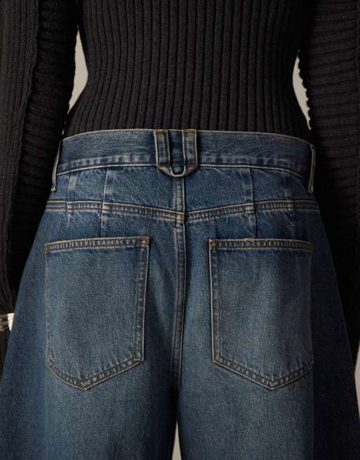 ARRANGE Tova tapered curved leg jeans with cuffed hems in vintage blue wash, 4 of 5