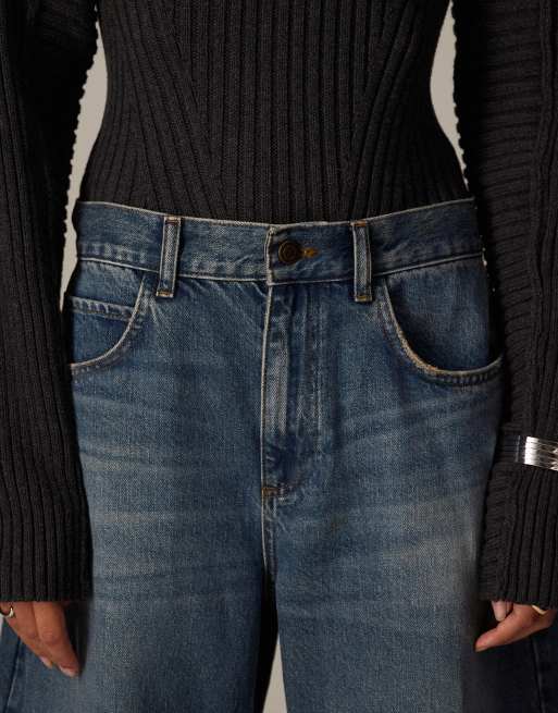 ARRANGE Tova tapered curved leg jeans with cuffed hems in vintage blue wash, 5 of 5