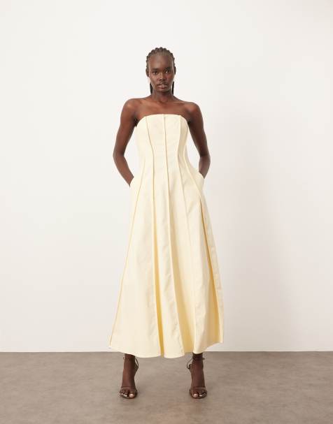 ARRANGE – Trägerloses Maxikleid in Buttermilchgelb aus schwerer Baumwolle mit Nahtdetail - view 1