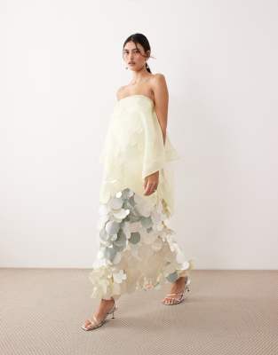 ARRANGE - Trägerloses Maxikleid in Buttermilchgelb mit Paillettenverzierung und Overlay