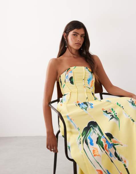 ARRANGE – Trägerloses, schweres Baumwoll-Maxikleid mit Blumenmuster und Ziernaht - view 1