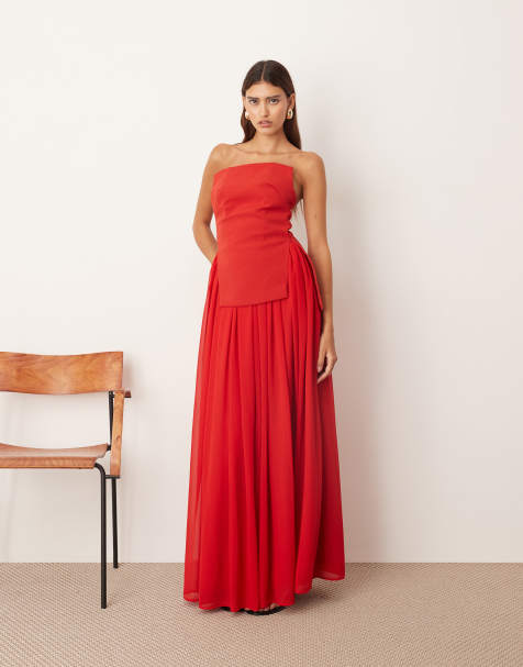 ARRANGE – Trägerloses, strukturiertes Maxikleid in Rot mit voluminösem Rock - view 1
