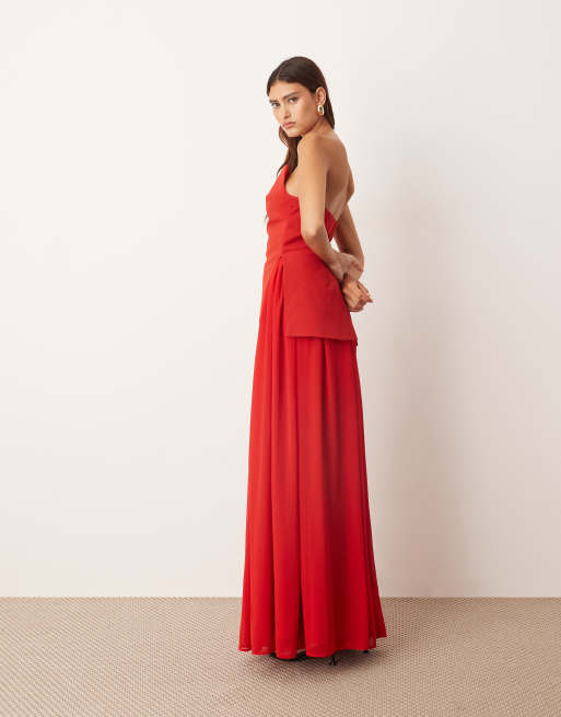 ARRANGE – Trägerloses, strukturiertes Maxikleid in Rot mit voluminösem Rock, 4 von 4
