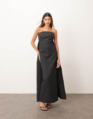 ARRANGE - Trägerloses, strukturiertes Maxikleid in Schwarz mit Rücken-Cut-out
