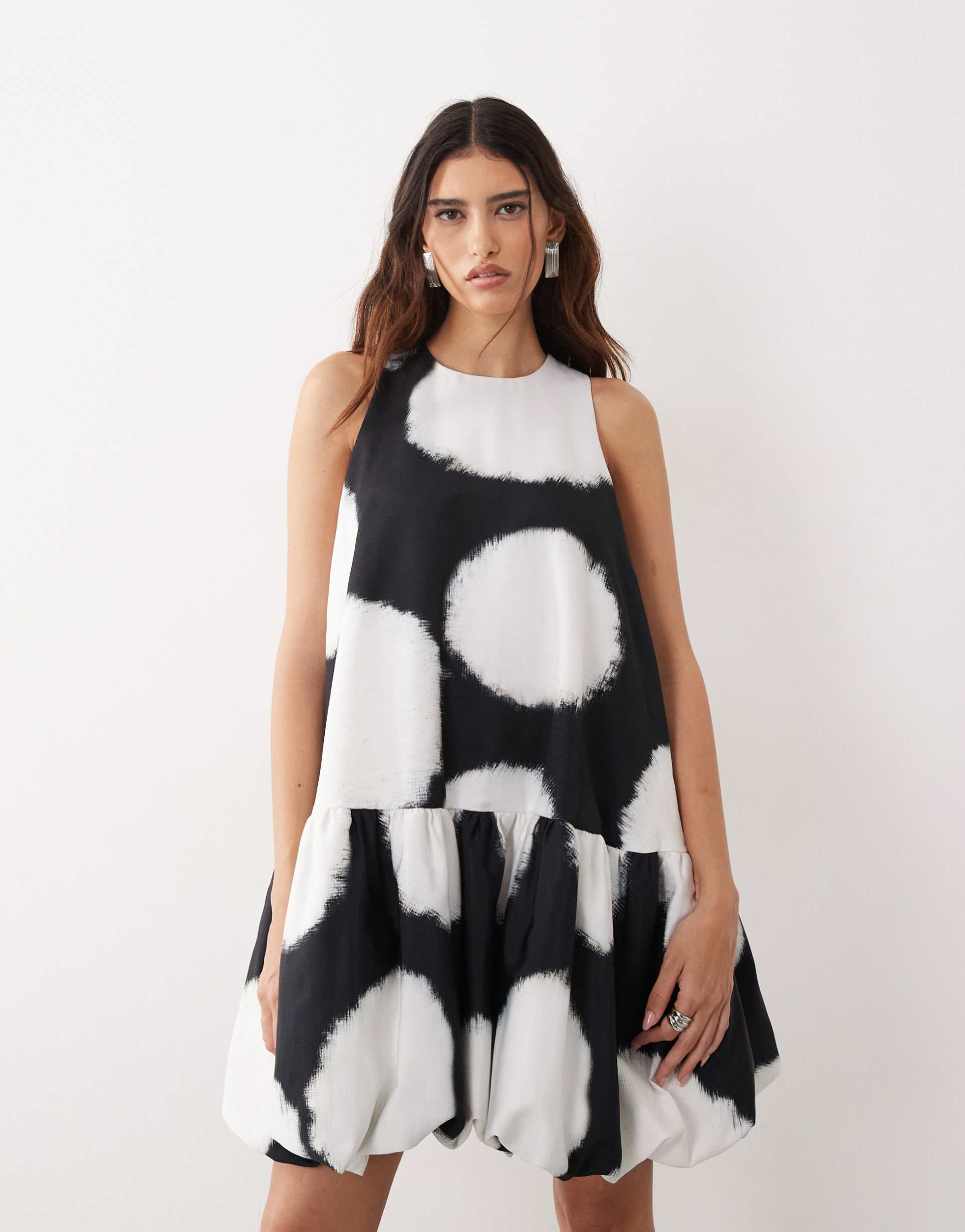 arrange trapeze bubble hem mini dress in spot print