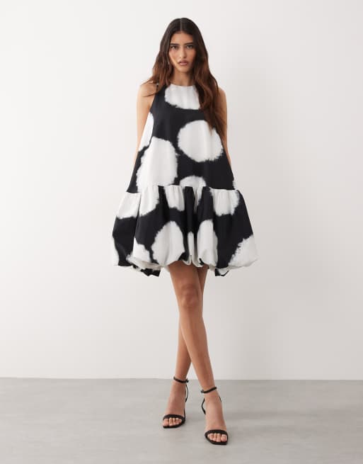 ARRANGE trapeze bubble hem mini dress in spot print, 2 of 4