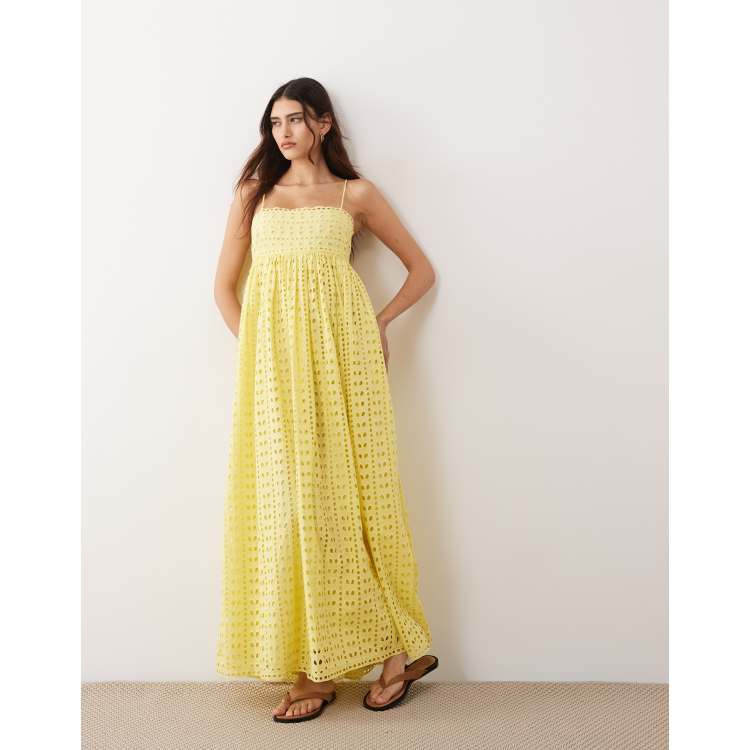 ARRANGE trapeze cami broderie maxi dress in bright yellow | ASOS