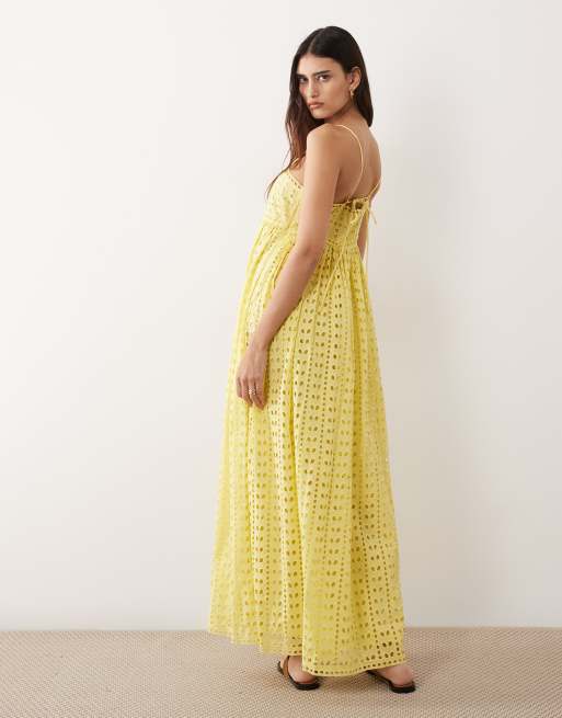 ARRANGE trapeze cami broderie maxi dress in bright yellow, 4 of 4