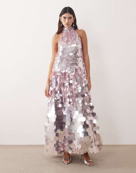 ARRANGE – Trapezförmiges Neckholder-Maxikleid in Flieder mit scheibenförmigen Pailletten - view 1