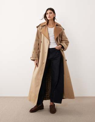ARRANGE - Trench-coat à double boutonnage et revers bicolores - Fauve-Brown