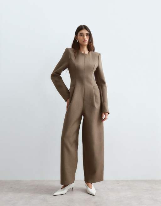 ARRANGE tuta jumpsuit sartoriale strutturata color tabacco, 1 di 4