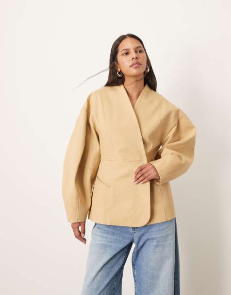 ARRANGE twill jacket with ovoid sleeve and cinched waist in camel - view 1
