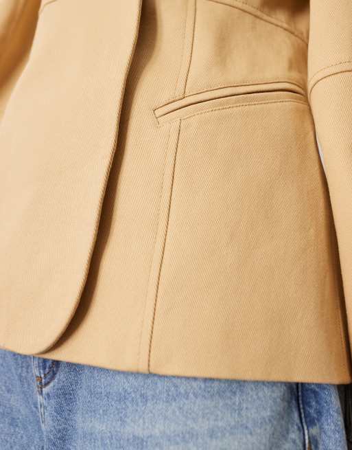 ARRANGE twill jacket with ovoid sleeve and cinched waist in camel