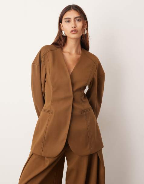 ARRANGE twill sculpted blazer co-ord in brown - view 1