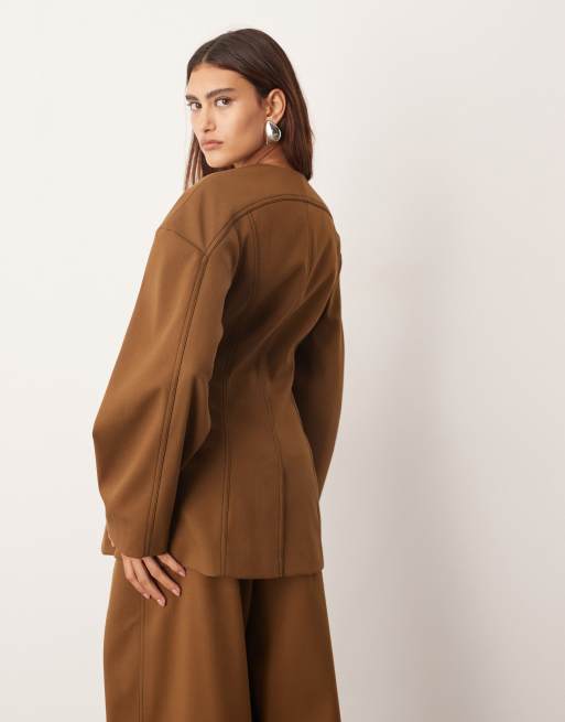 ARRANGE twill sculpted blazer in brown - part of a set, 4 of 4