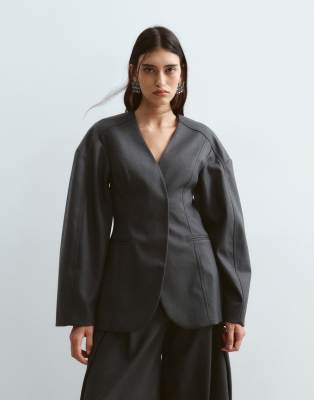 Arrange Twill Sculpted Blazer In Gray