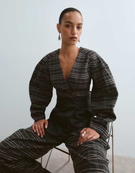 ARRANGE twill sculpted blazer set in check - view 1