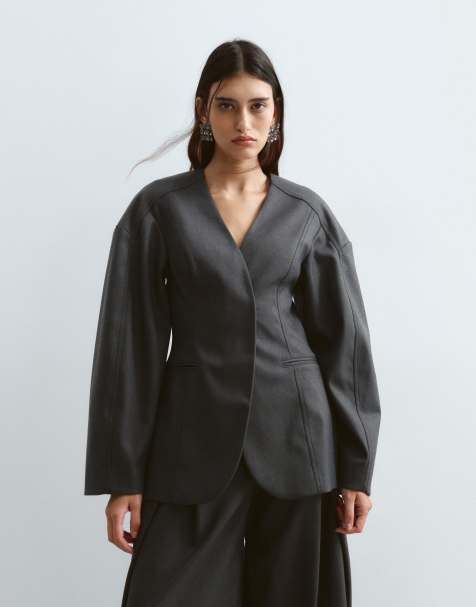 ARRANGE twill skulpterad blazer-set i grått - view 1