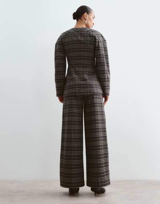 ARRANGE twill wide leg pant co-ord in check, 3 of 5