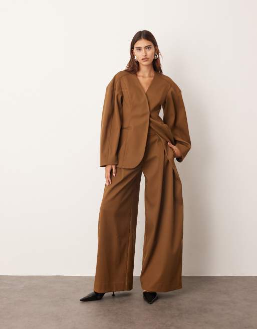 ARRANGE twill wide leg pants in brown (part of a set), 2 of 5