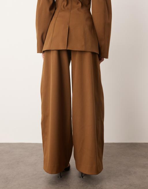 ARRANGE twill wide leg pants in brown (part of a set), 3 of 5