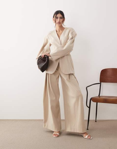 ARRANGE twill wide leg trouser co-ord in stone