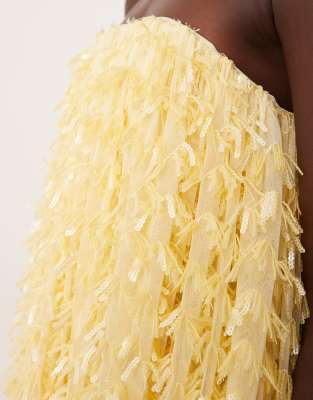 Arrange Twisted Drape Bandeau Midi Dress In Yellow