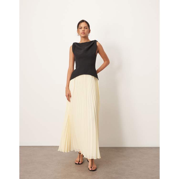 open lace back dress Pleated Bottom Maxi Dress With Dramatic Long Sleeve – Chammeli main image 0