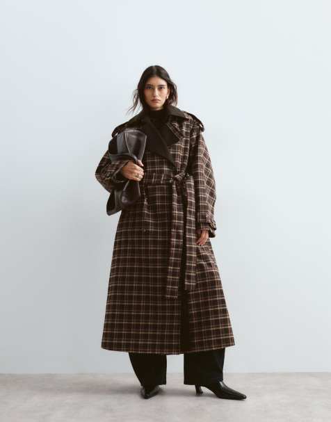 ARRANGE two tone lapel double breasted trench coat in check - view 1