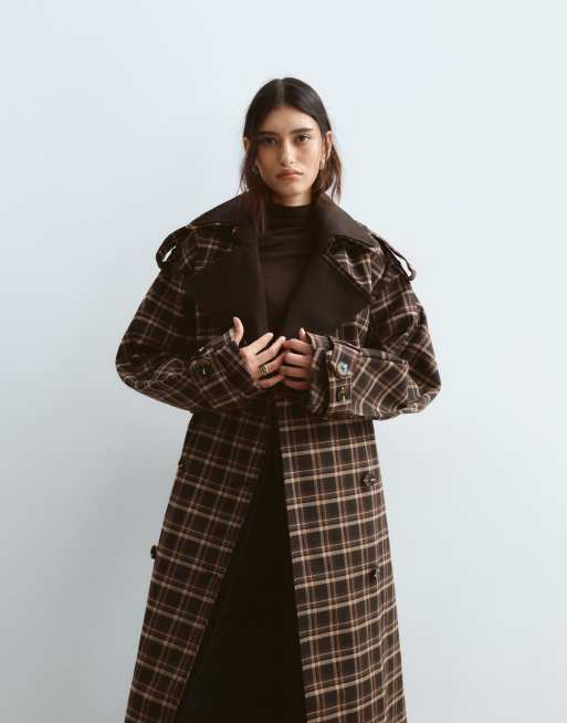 ARRANGE two tone lapel double breasted trench coat in check, 2 of 4