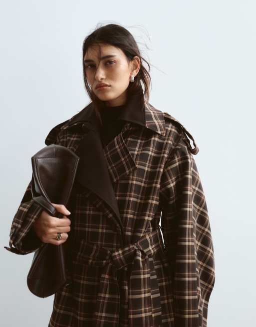 ARRANGE two tone lapel double breasted trench coat in check, 3 of 4