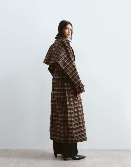 ARRANGE two tone lapel double breasted trench coat in check, 4 of 4