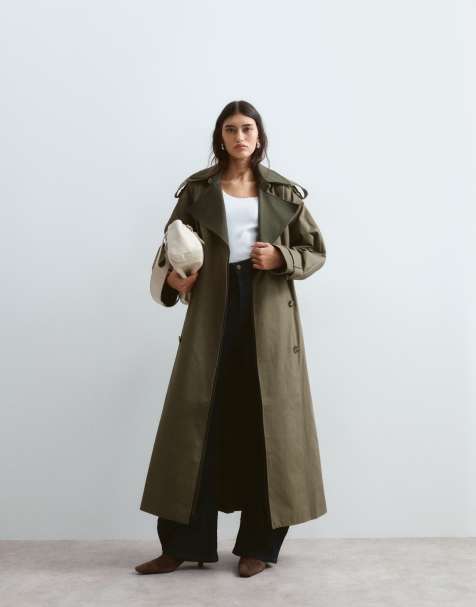 ARRANGE two tone lapel double breasted trench coat in khaki - view 1