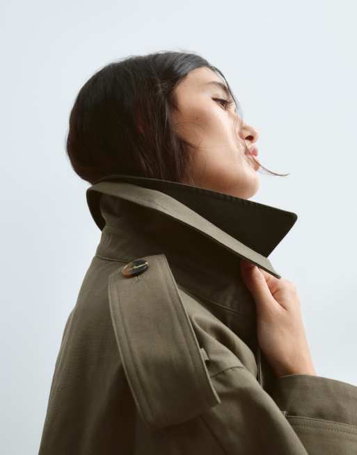 ARRANGE two tone lapel double breasted trench coat in khaki, 2 of 4