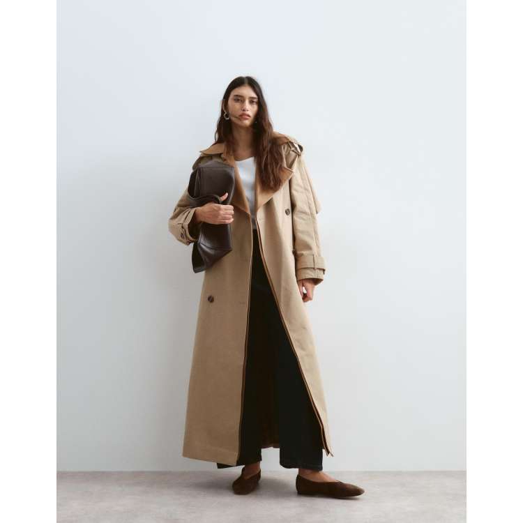 ARRANGE two tone lapel double breasted trench coat in tan | ASOS