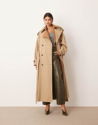 Arrange Two Tone Lapel Double Breasted Trench Coat In Brown