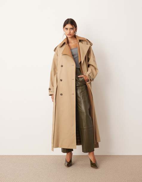 ARRANGE two tone lapel double breasted trench coat in tan - view 1