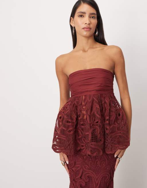 ARRANGE - Uitlopende bandeau-top met gestrikte achterkant in bordeauxrood, deel van co-ord set
