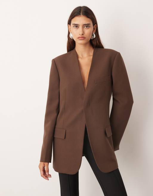 ARRANGE ultimate collarless straight blazer in chocolate, 2 of 4