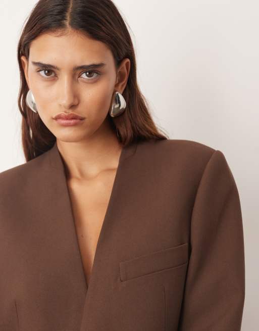 ARRANGE ultimate collarless straight blazer in chocolate, 3 of 4