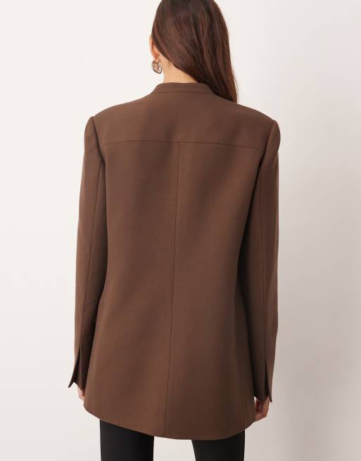 ARRANGE ultimate collarless straight blazer in chocolate, 4 of 4