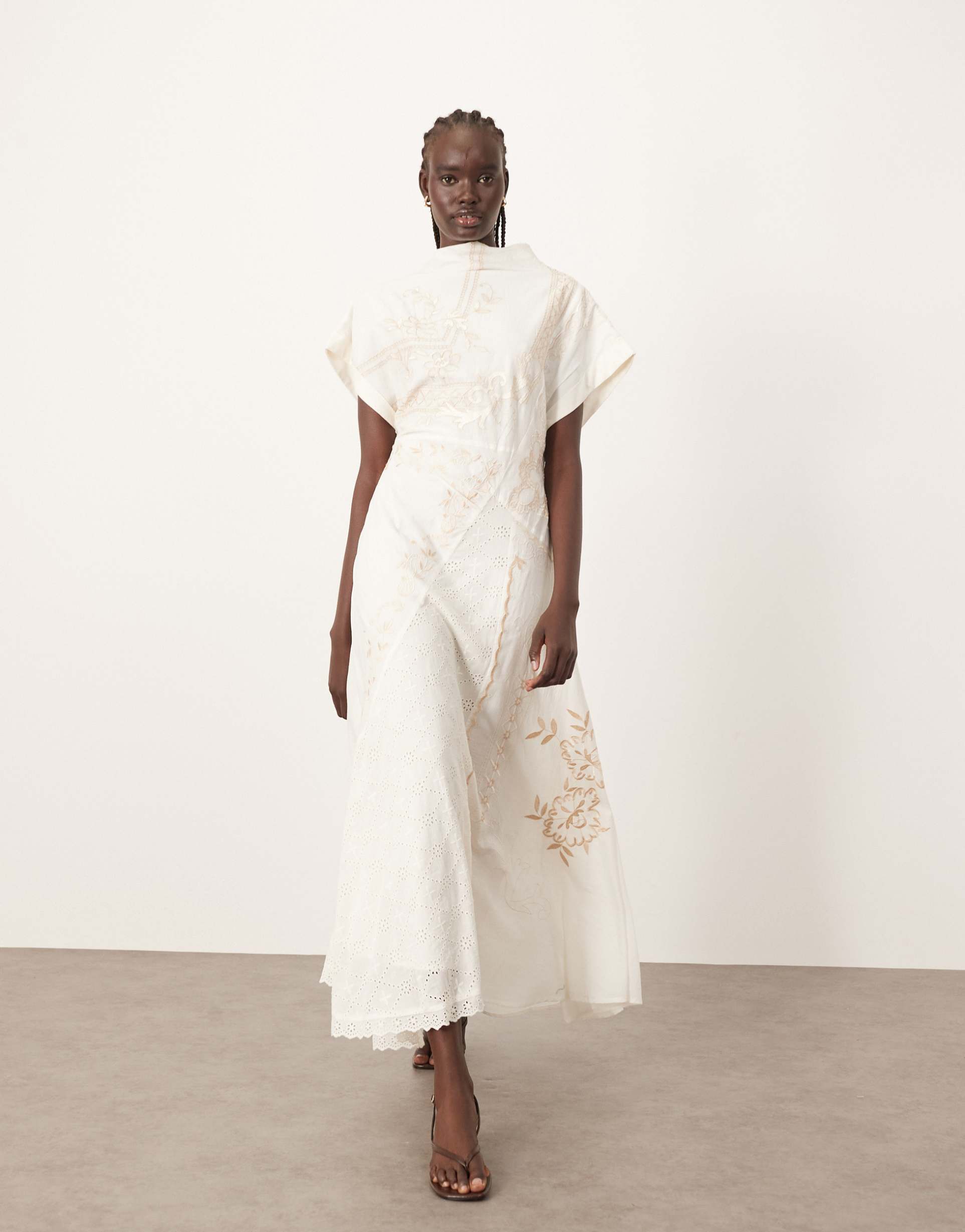 arrange ultimate embroidered paneled maxi dress in ivory