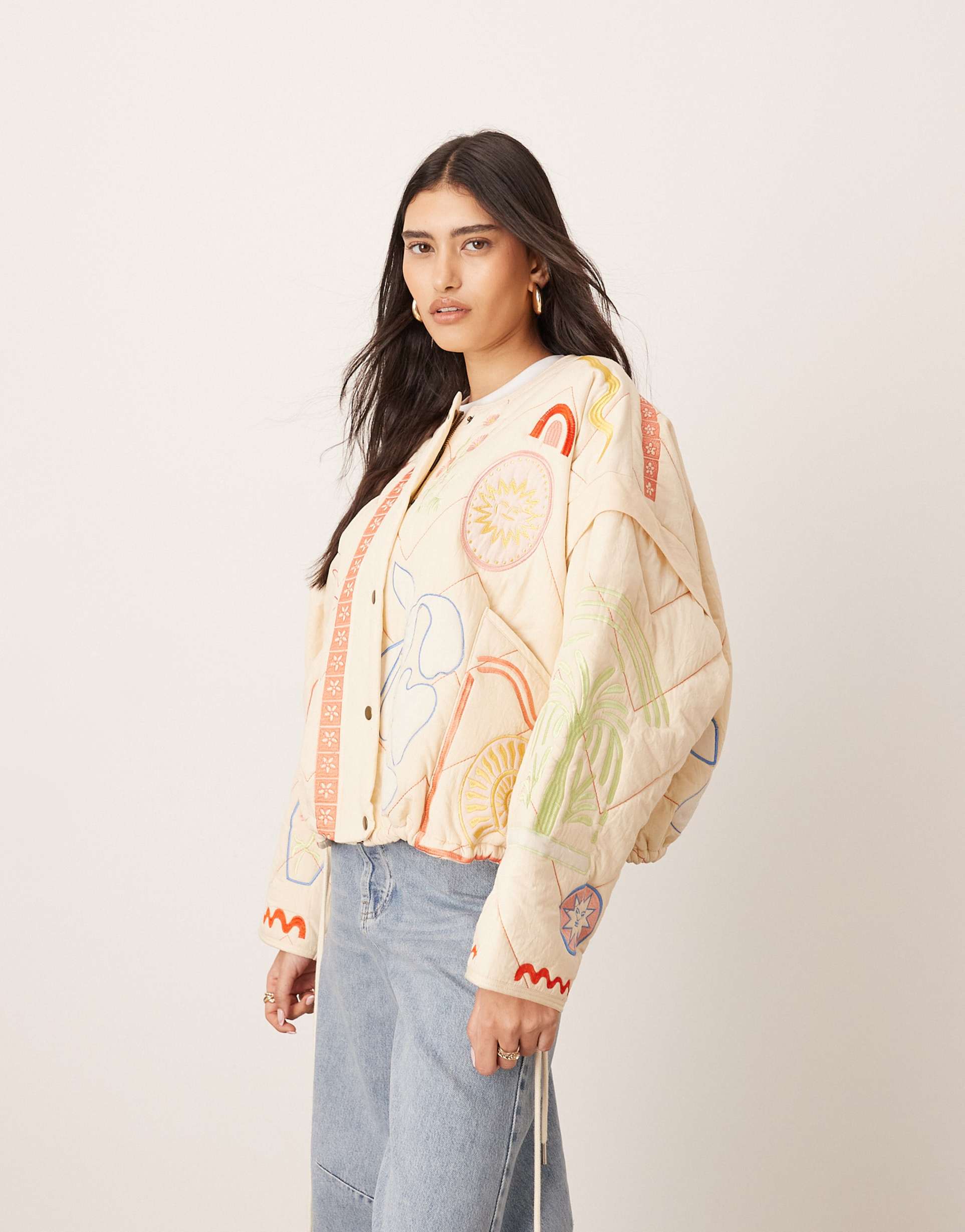 arrange ultimate embroidered quilted bomber jacket in multi print
