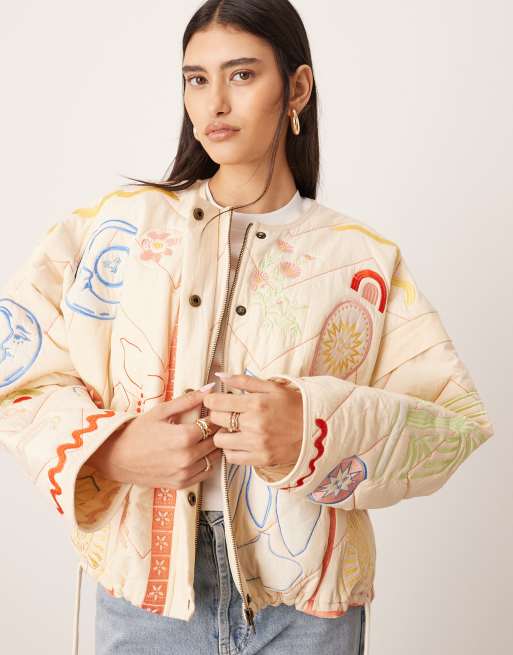 ARRANGE ultimate embroidered quilted bomber jacket in multi print