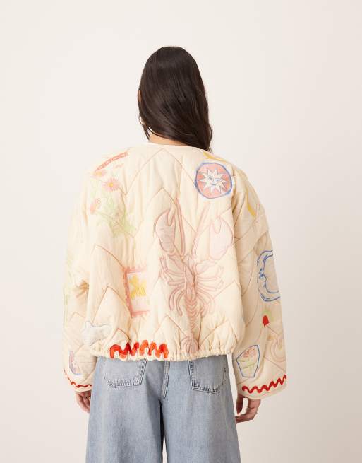 ARRANGE ultimate embroidered quilted bomber jacket in multi print