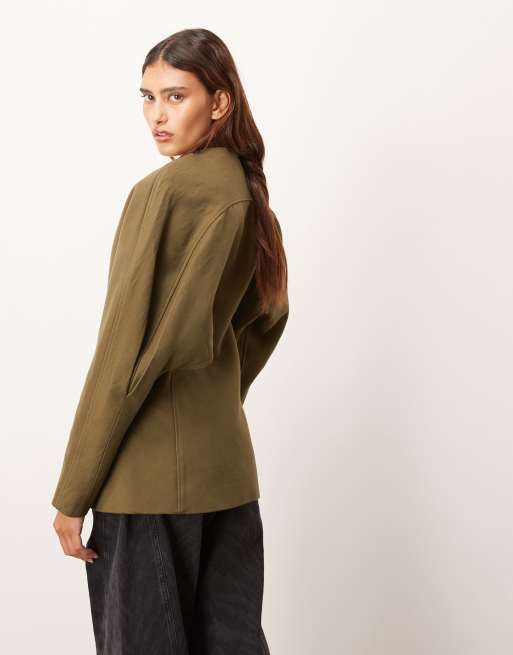 ARRANGE – Ultimate – Olivgrön, skulpterad kavaj med markerad midja i kraftig twill, 4 av 4