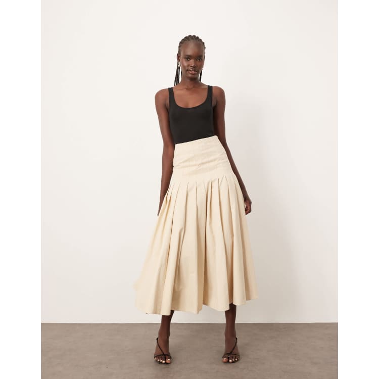【Anyone more】Orb Long Pleated Skirt ERFMFKL Women's Pleated Long Skirt Solid Elastic Waist Belt