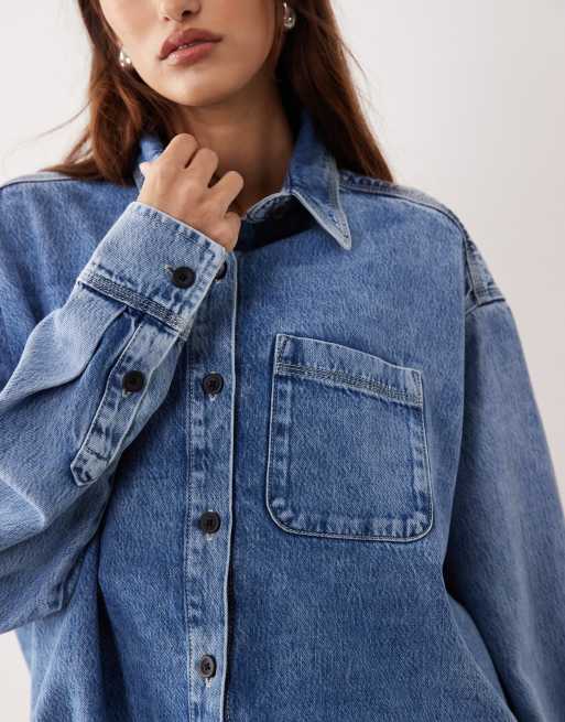 ARRANGE - Vasket blå denimskjorte med sømdetaljer - Del af sæt, 3 af 4